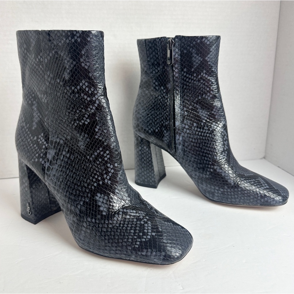 Sam Edelman Codie Bootie in Marina Blue Snake Embossed Leather Square Toe Size 7 - Picture 5 of 12